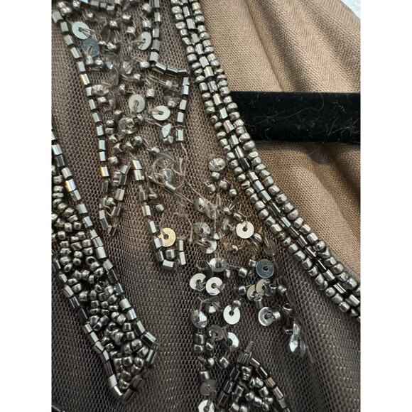 NWT PISARRO NIGHTS $268 Mocha Sequin Illusion Mesh 3/4 Sleeve Gown Size 14 - Picture 11 of 11